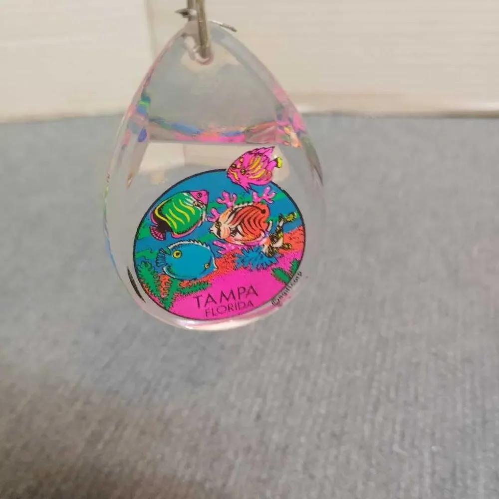 Tampa Florida Tropical Fish Keychain Souvenir Clear Plastic Aquarium Charm